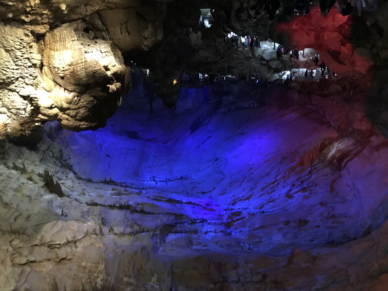 Visitors on walkways inside Zhijin’s karst cave